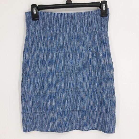 BCBGMaxAzria Skirt Knit Stretch Space Dye Bandage Rib Mini Bodycon Blue Sz M‎ - Picture 6 of 12